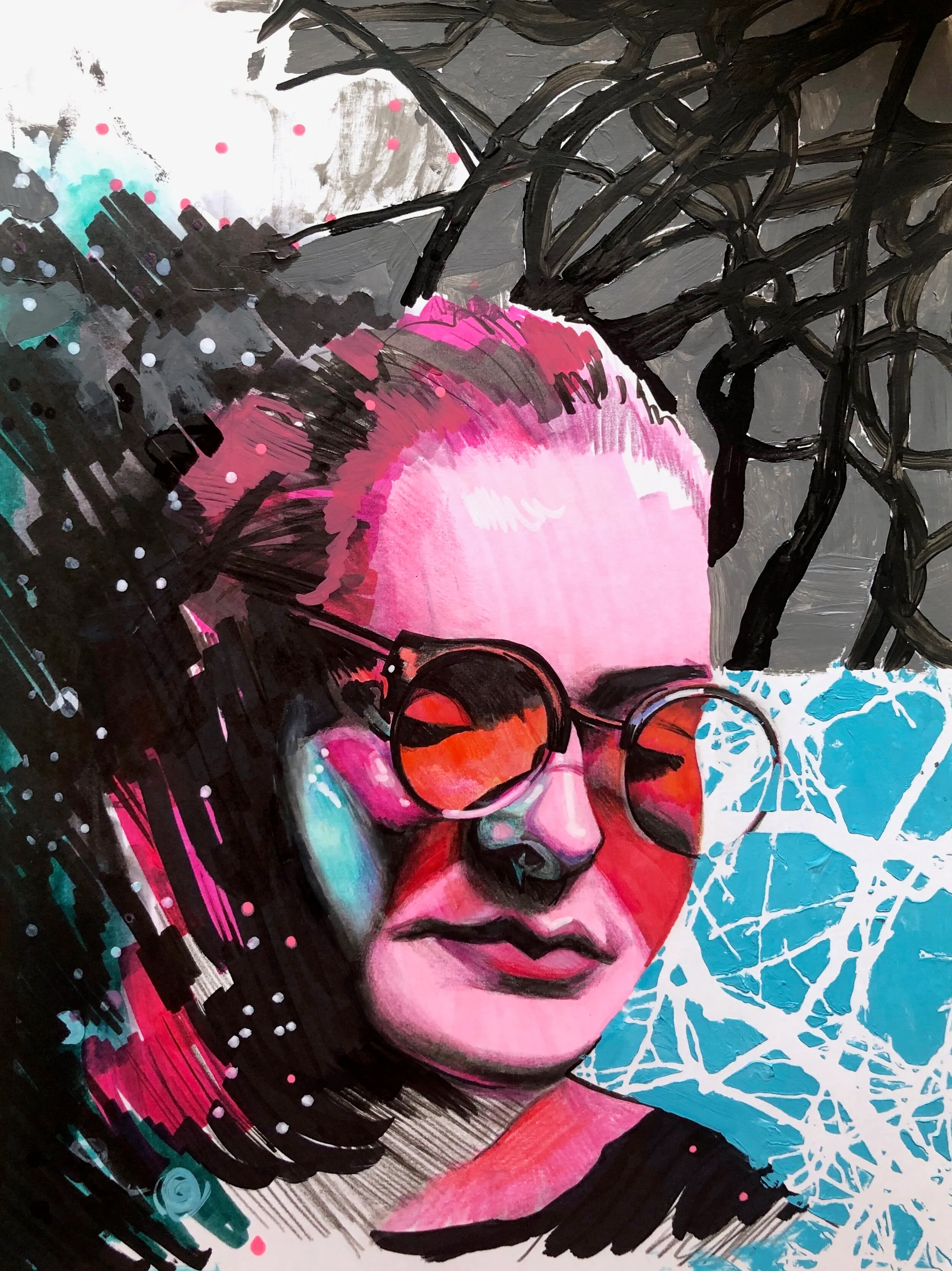 Glowing in Neon, Mixed media on paper, 9” x 12”, by Chelsie Wilson