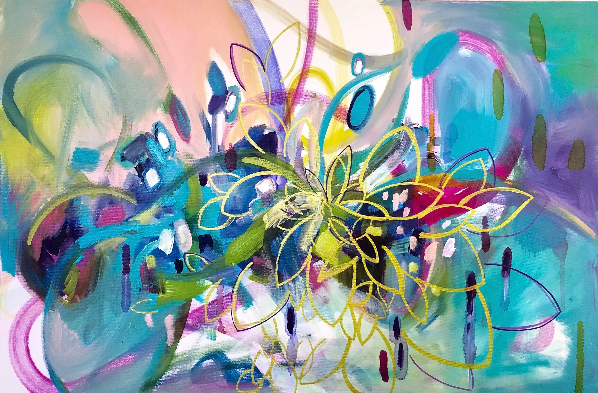Lotus, Mixed media on canvas, 24” x 36”, by Chelsie Wilson