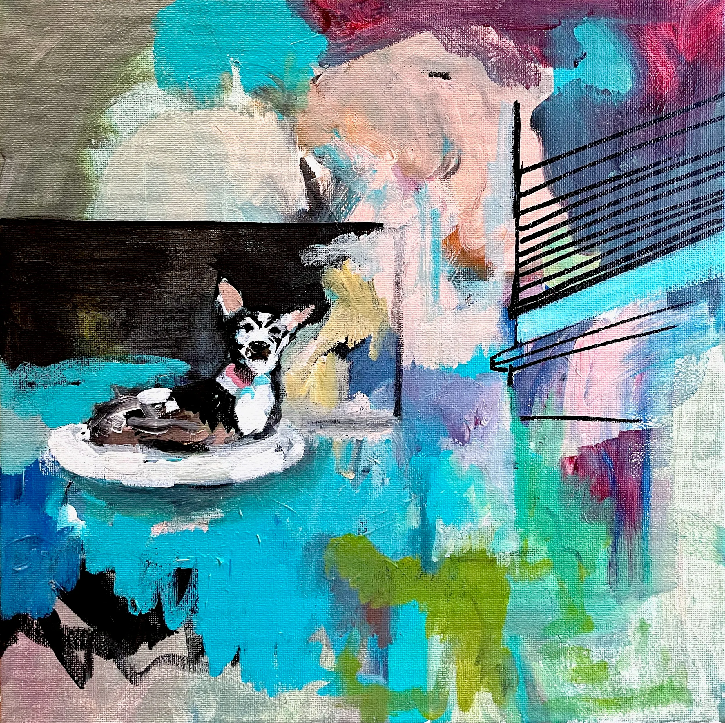 His Spot, Acrylic on canvas, 12” x 12”, by Chelsie Wilson