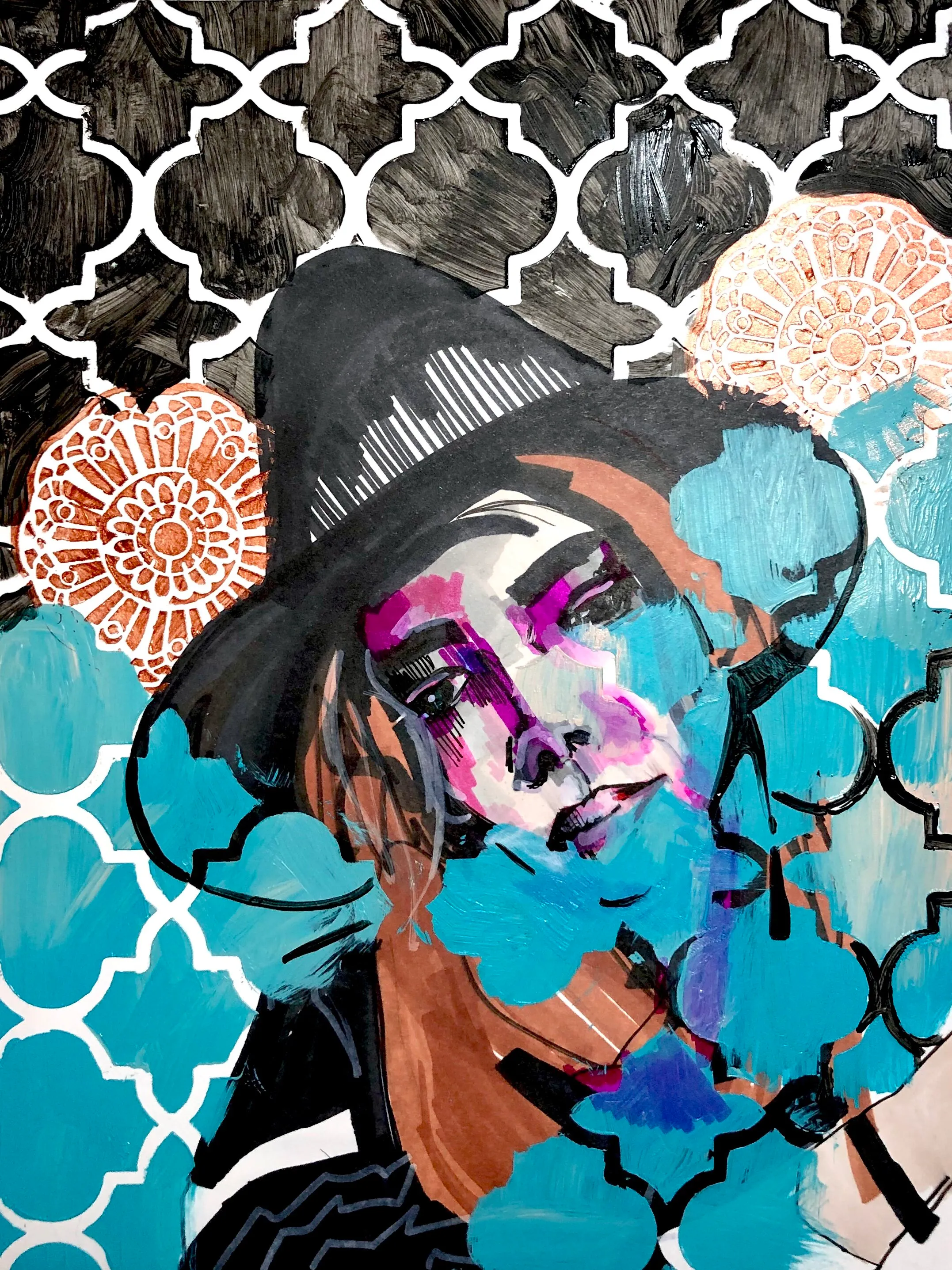 Not a Care, Mixed media on paper, 9” x 12”, by Chelsie Wilson