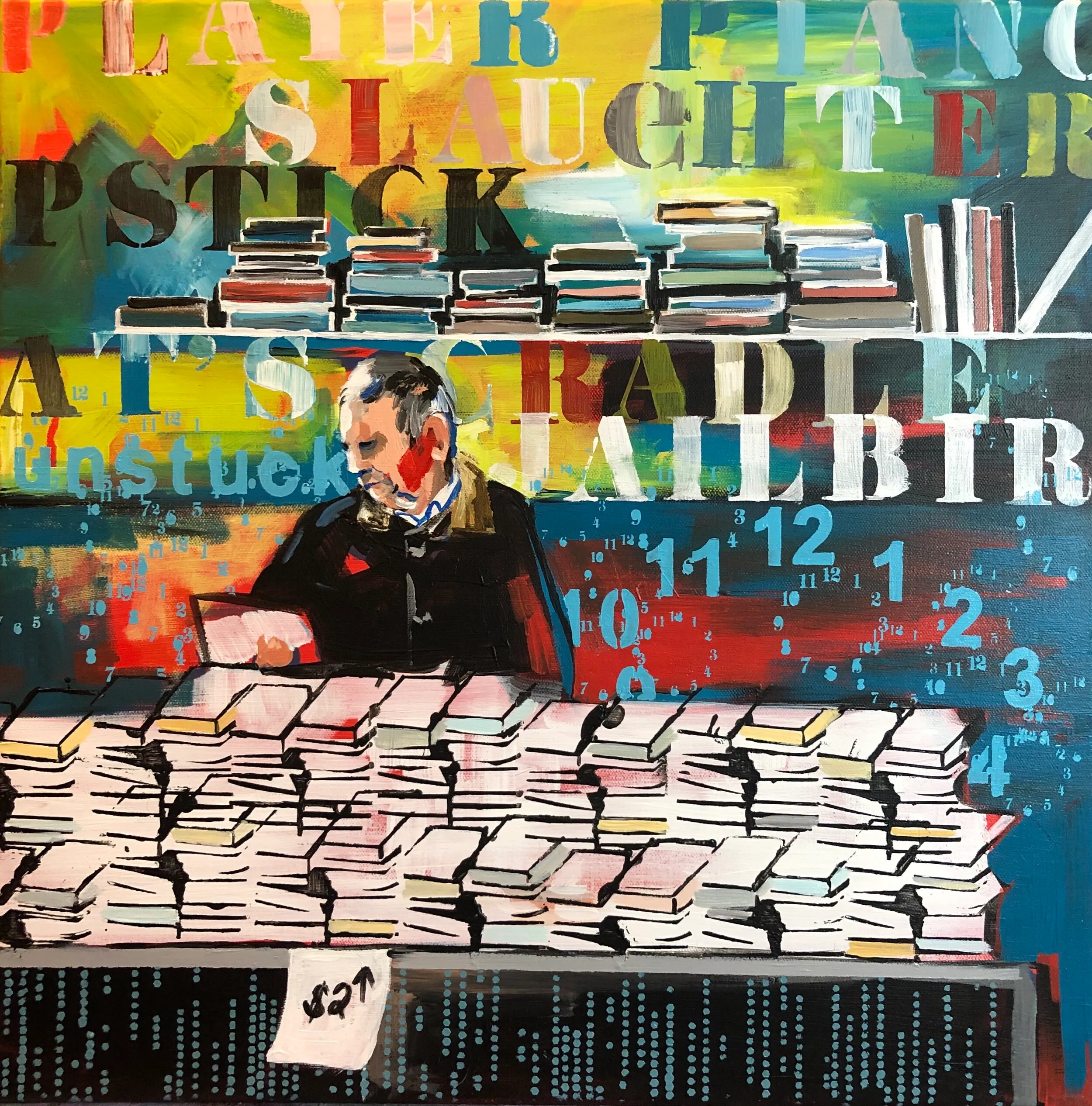 Searching For Vonnegut, Acrylic on canvas, 20” x 20”, by Chelsie Wilson